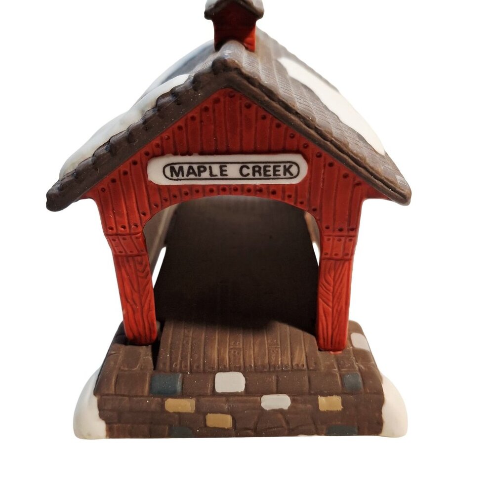 The Heritage Village Collection Red Covered Bridge Handpainted Porcelain Maple C